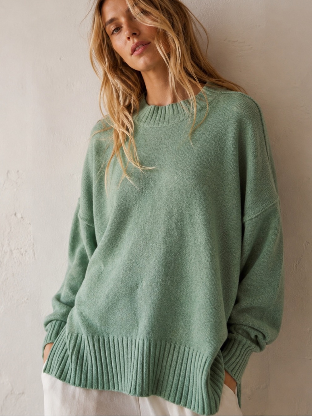 Free People Mint Green Crewneck Sweater